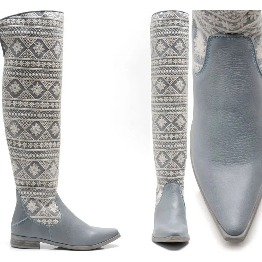 Free People Bren crochet tall boots I calm water color size 8 NWB